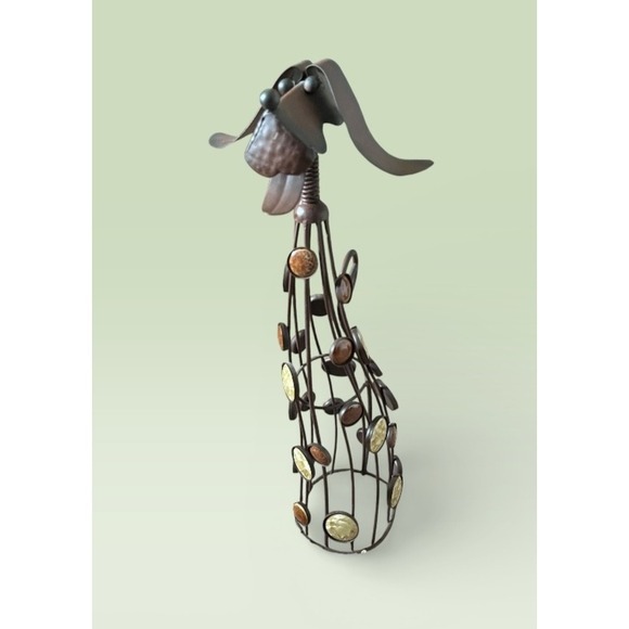 Vintage Dog Wrought Iron Metal Sculpture Decorative Figurine Round Gemstones